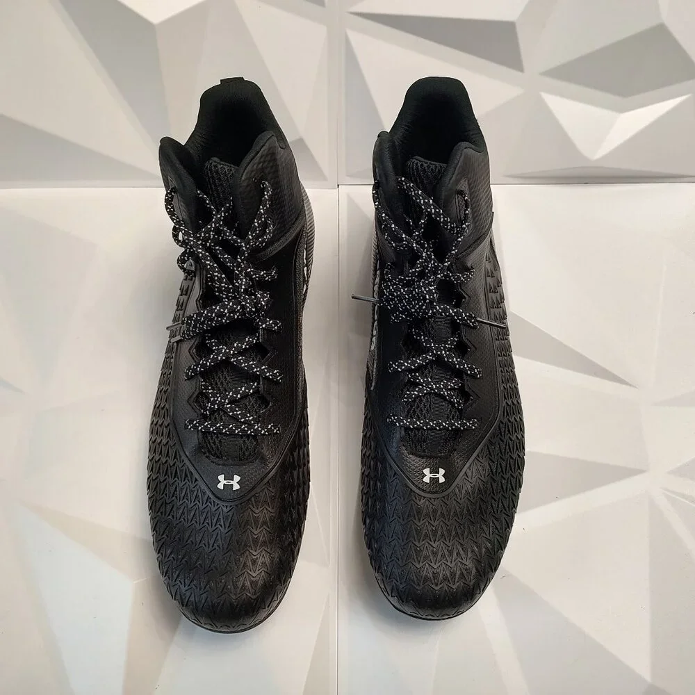 Under Armour Mens Football Cleat 16 Black White Shoe Lacrosse Spine Hammer - Picture 11 of 12